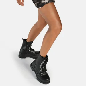 Women BUFFALO Ankle Boots^Aspha Chain Laceup Mid Ankle-Boot Vegan