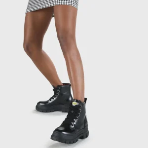 Women BUFFALO Ankle Boots^Aspha Lace Up Hi Bootie Flat Vegan