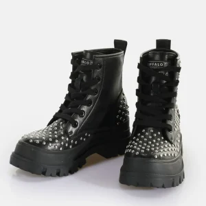 Women BUFFALO Ankle Boots^Aspha Rld Pin Laceup Mid Ankle-Boot Vegan