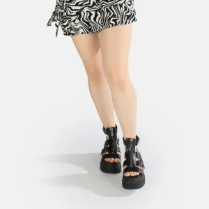 Women BUFFALO Vegan Shoes^Gld Zip Platform Sandals Vegan